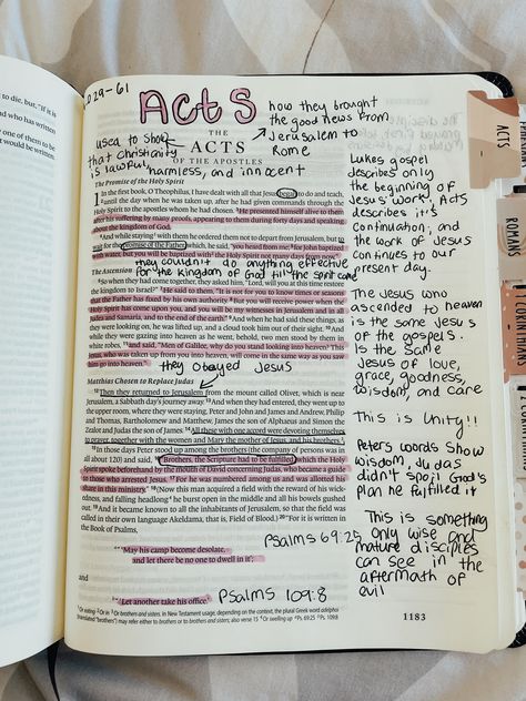 Acts 1 Bible Journaling, Acts Bible Notes, Highlighted Bible Verses, Acts Bible Journaling, Acts Bible Study, Bible Annotations, Acts Bible, Bible Highlighting, Acts 3