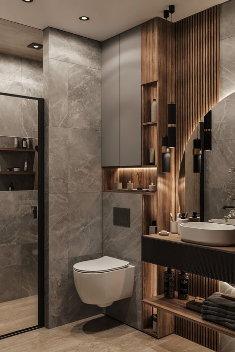 Loft style apartment :: Behance Bathrooms With Storage, Bathroom Design Storage, Bathroom Design 2024, Dream Bathrooms Luxury Modern, Washroom Design Ideas, Modern Toilet Design, Modern Washroom Design, Architecture Bathroom Design, Design Interior Baie