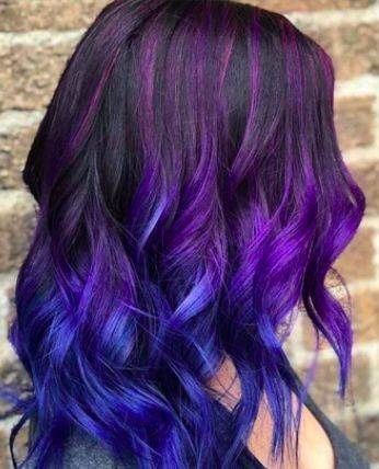 Purple And Blue Hair, Exotic Hair Color, Purple Ombre Hair, Blue Ombre Hair, Dip Dye Hair, Vivid Hair Color, Bold Hair Color, Rainbow Hair Color, Hair Color Crazy