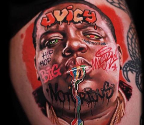 Tattoo photo - The Notorious B.I.G. tattoo by Mashkow Tattoo Notorious Big Tattoo, Biggie Smalls Tattoo, Tupac Tattoo, Neon Tattoo, Chicano Tattoos Sleeve, G Tattoo, Arte Hip Hop, Movie Tattoos, Clever Tattoos