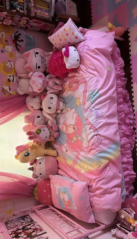 Kawaii Room Ideas, Kawaii Bedroom, Hello Kitty Rooms, Pink Room Decor, Kawaii Room Decor, Cute Bedroom Ideas, Girly Room, Room Goals, Cute Room Ideas