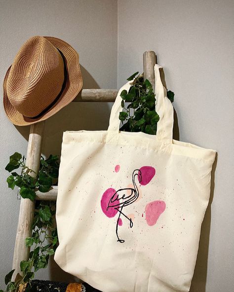 Flamingo Tote Bag, Flamingo Bag, Bag Painting, Diy Tote Bag, Embroidered Bag, Pink Flamingo, Pink Flamingos, Color Themes, Pink Bag