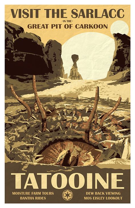 Star Wars Tatooine Travel Poster Visit the Sarlacc 11x17 | Etsy Star Wars Travel Posters, Star Wars Tatooine, Star Wars Planets, Harry Potter Poster, 11x17 Poster, Star Wars Empire, City Poster, Star Wars Images, Geek Art