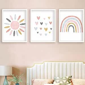 BIKCZEWIN 3PCS Boho Rainbow Decor for Girls Bedroom, Unframed Canvas Pretty Pastel Colors Wall Art Prints for Classroom School Nursery Decorations (8" x 10") Pastel Rainbow Bedroom Decor, Unicorn And Rainbow Bedroom, Rainbow Decor Bedroom, Pastel Colors Wall, Colorful Nursery Decor, Pretty Pastel Colors, Boho Rainbow Decor, Pastel Wall Decor, Kids Bathroom Wall Art