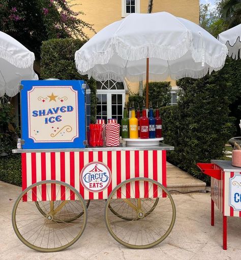 Shaved Ice Cart, Snow Cone Cart, Diy Ice Cream Cart, 19th Bday, Backyard Carnival, Summer Display, Ice Party, Ice Shop, Cart Ideas