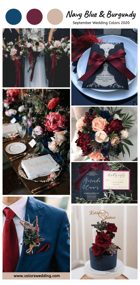 Making Planning your Fall Wedding Easy - Fabulous Frocks Bridal September Wedding Colors, Navy And Burgundy Wedding, Burgundy Wedding Colors, Fall Wedding Color Schemes, 8 September, Wedding Color Combos, Blue And Burgundy, Colors Schemes, Wedding Theme Colors