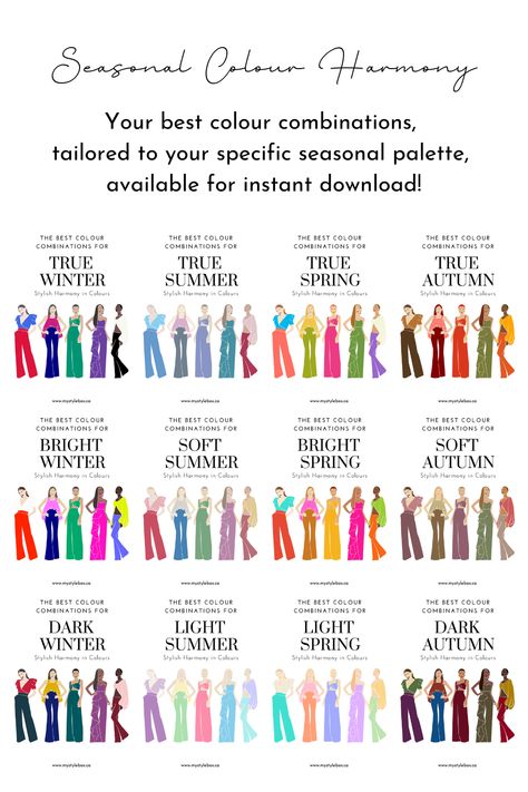 Fashion Color Seasons, Seasonal Colors Palette, Skin Tone Seasons Color Theory, Summer Colour Season Outfits, Fall Color Analysis, Summer Color Palettes Clothes, Whats My Season Color, Best Colors For Autumn Skin Tone, Clear Winter Vs Deep Winter