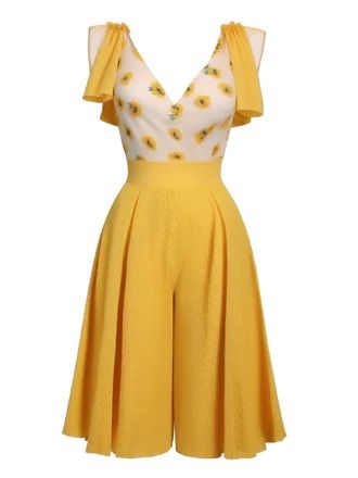 Patchwork Jumpsuit, Retro Stage, Yellow Clothes, Vintage Romper, Sunflower Dress, Vintage Clothing Stores, 1960's Dress, Standard Dress, Yellow Outfit