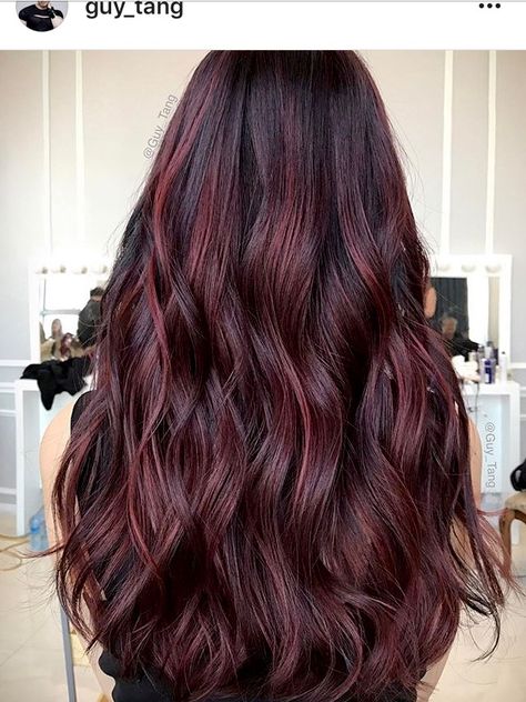 Wine balayage hair reference and color Wine Hair Color Balayage, Asian Hair Highlights, Pelo Color Borgoña, Red Balayage Hair, Wine Hair Color, Bold Women, Wine Hair, Color Balayage, Guy Tang