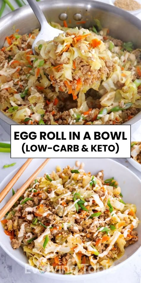 An instructional step-by-step video showing how to make a low-carb and keto Egg Roll in a Bowl recipe. Healthy Supper Recipes Clean Eating, Ozempic Dinner Ideas, Egg Roll In A Bowl Keto, Low Carb Egg Roll In A Bowl, Healthy Egg Roll In A Bowl, Low Colestoral Food Recipes Dinner, Easy Egg Roll In A Bowl, Keto Egg Roll In A Bowl, Egg Roll In A Bowl Recipe