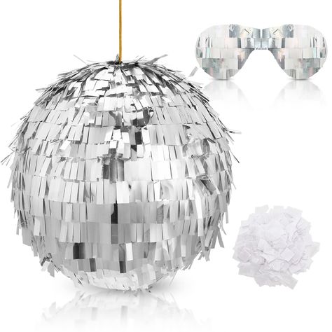 PRICES MAY VARY. You're Provided: the package comes with 1 piece of small disco ball pinata, 1 piece of silver blindfold and 1 pack of 20g confetti, such a nice combination to easily meet your needs for decorating and gaming Scope of Applications: the mirror disco party pinata is available for a variety of occasions, including wedding, clothing shop, bars, music festivals, centerpieces, home decorations, Christmas, Valentine's Day, birthday parties and other celebrations Add More Fun: our disco Disco Ball Pinata, Disco Theme Birthday Party, Disco Theme Birthday, Ball Theme Party, 18th Party Ideas, Wedding Pinata, Christmas Disco, Diy Disco Ball, Disco Ball Decorations