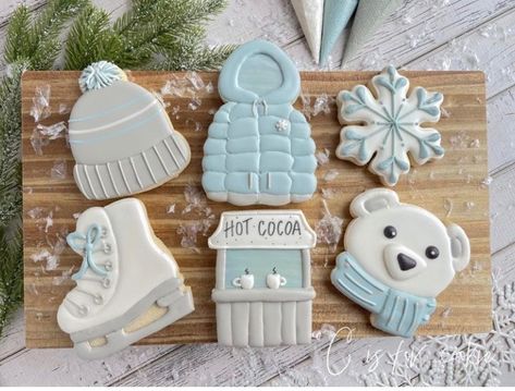 Winter Theme Cookies Decorated, Ice Skate Cookies Decorated, January Sugar Cookies, Winter Wonderland Sugar Cookies, Winter Sugar Cookies, Winter Cookies Decorated, Polar Bear Cookies, Iced Christmas Cookies, Cookies 2023