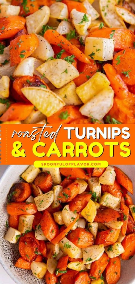 Add these Roasted Turnips and Carrots to your healthy dinner recipes! These two nutrient-dense vegetables are roasted together until tender. Its one amazing healthy side dish recipe! Turnips And Carrots, Easy Vegetable Side Dish, Roasted Turnips, Turnip Recipes, Easy Vegetable Side Dishes, Pan Recipe, Healthy Side Dish, Roasted Vegetable Recipes, Easy Vegetable