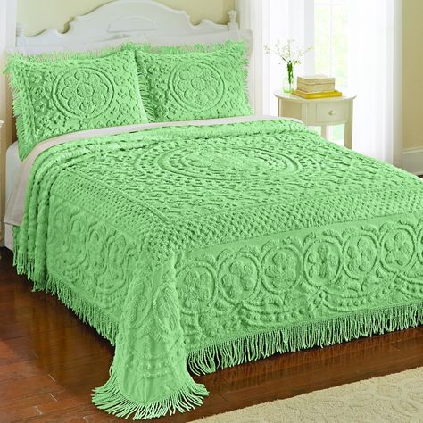 Soft and luxurious, this beautiful chenille bedspread features an intricate texture and a gorgeous design. With dimensional details and a lovely fringe border, it instantly adds a touch of elegance to your bedroom. Machine wash. Cotton; imported. Yellow Bedspread, White Bedspreads, Twin Bedspreads, Queen Bedspread, Top Of Bed, King Size Sheets, King Size Pillows, Chenille Pillow, Chenille Bedspread