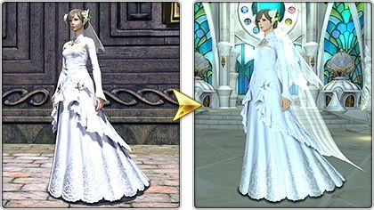 FINAL FANTASY XIV | Ceremony of Eternal Bonding Final Fantasy Wedding Dress, Ffxiv Wedding, Final Fantasy Wedding, James Bond Outfits, Bond Outfits, Ff14 Glamour, Fantasy Wedding Dress, Nerd Wedding, Fantasy Wedding