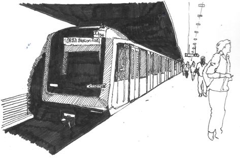 Rokin metro station, Amsterdam, Autumn 2018 Metro Station Drawing, Train Station Sketch, Metro Painting, Metro Tattoo, Train Station Drawing, Metro Drawing, Metro Sketch, One Perspective Drawing, Amsterdam Autumn