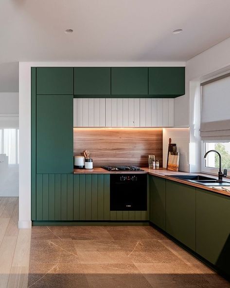 Kitchen Room Open Plan Kitchen Living Room, Green Kitchen Cabinets, Design Your Kitchen, Contemporary Kitchen Design, Ikea Pax, Kitchen Room Design, Kitchen Inspiration Design, Kitchen Furniture Design, Green Kitchen