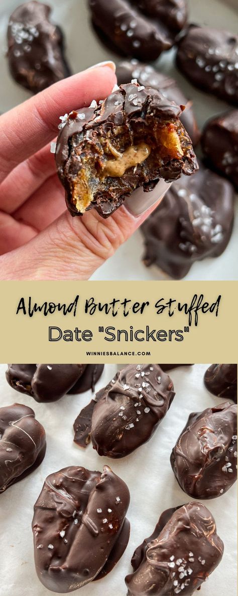 Date Snickers, Chocolate Covered Dates, Almond Butter Snacks, Snickers Recipe, Almond Butter Recipes, Paleo Recipes Dessert, Fat Foods, Melting Chocolate Chips, Easy Snack Recipes