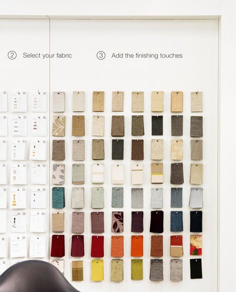 Fabric Swatch Display, Seasonal Room, Sample Display, Jenny Jones, Fabric Tiles, Product Card, Sound Panel, Cmf Design, Warehouse Design