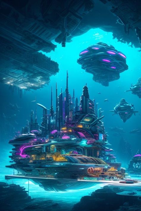 Underwater City Concept Art, City Under The Sea, City Concept Art, Sci Fi Background, Sci Fi City, Underwater City, Building Images, Background Backdrop, City Illustration