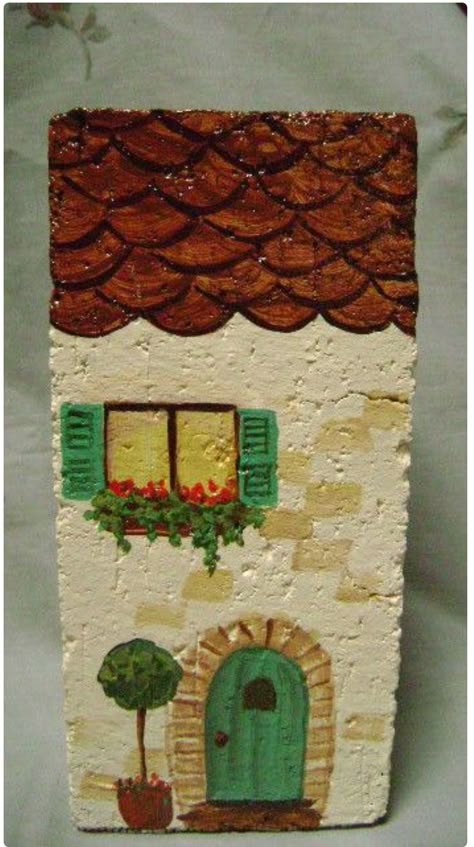 Painted Bricks Crafts, Brick Painting, Painted Pavers, Brick Crafts, Rock Houses, Painted Bricks, Tree Door, Painted House, French Apartment