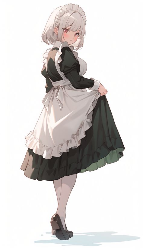 Anime Maid Outfit, Fluffy Dresses, Maid Outfit Anime, Anime Maid, Maid Outfit, Maid Dress, Anime Oc, Anime Sketch, Fantasy World