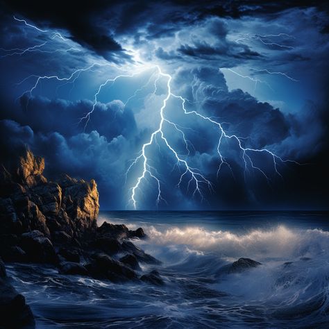 5D Diamond Painting Lightning Storm Sea Cliffs Kit Offered by Bonanza Marketplace. www.BonanzaMarketplace.com #diamondpainting #5ddiamondpainting #paintwithdiamonds #disneydiamondpainting #dazzlingdiamondpainting #paintingwithdiamonds #stormdiamondpainting #stormdiamondart Stormy Skies Painting, Stormy Weather Painting, Lightning Painting, Thunder Weather, Painting Skies, Storm Painting, Bokeh Wallpaper, Lightning Art, Ocean Stuff