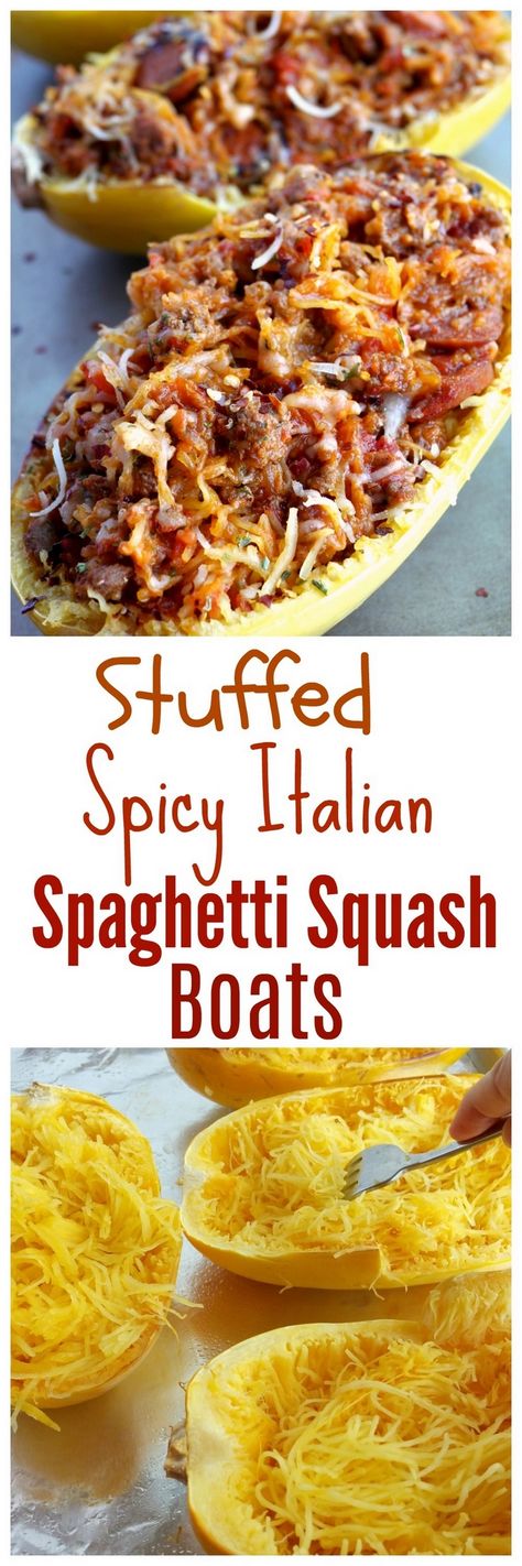 Italian Spaghetti Squash, Spiral Recipes, Spaghetti Squash Boats, Spaghetti Squash Recipes Healthy, Spaghetti Squash Boat, Spaghetti Squash Recipes Easy, Squash Boats, Roasted Spaghetti Squash, Spaghetti Squash Lasagna