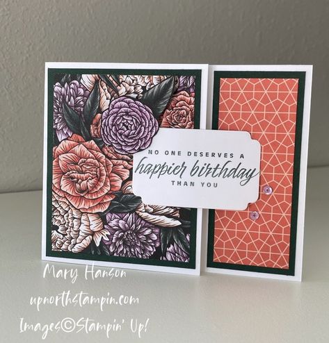 Stampin Up Favored Flowers Dsp, Simple Card Designs, Screen Cards, Mary Fish, Fancy Fold Card Tutorials, 1st Birthday Cards, Card Making Tips, Camp Ideas, Designer Paper