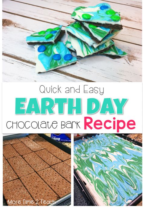 This quick and easy to make Chocolate Bark recipe is a great way to celebrate Earth Day. It's sure to be a hit with the kids and is so simple that anyone can make it! Beware, once you try it you won't be able to put it down! Classroom Cooking, Kid Cooking, Bakery Treats, Baking Recipes For Kids, Cracker Candy, Chocolate Bark Recipe, Earth Day Projects, Earth Day Crafts, Earth Day Activities