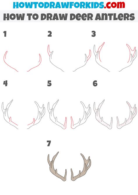 How To Draw Moose Antlers, Deer Easy Painting, Watercolor Deer Antlers, How To Draw Deer Skull, Deer Face Drawing Easy, Dear Ears Drawing, How To Draw Antlers Step By Step, Deer Antler Sketch, Dear Painting Easy