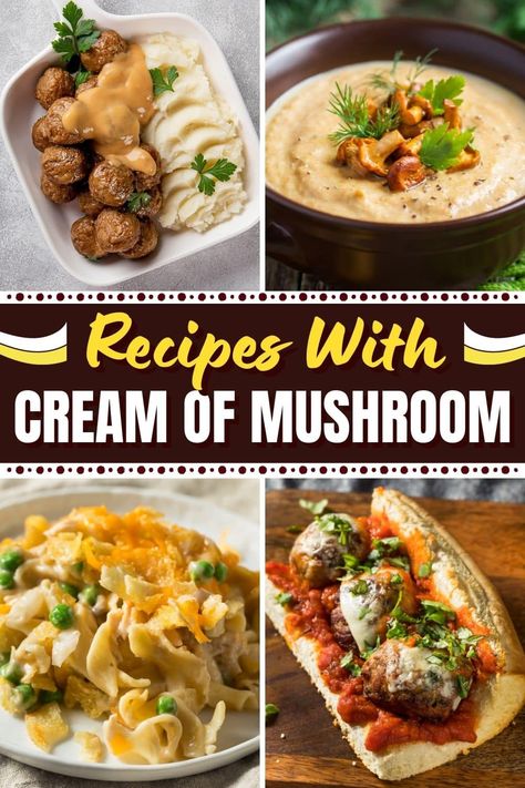 Try these recipes with cream of mushroom soup for dinner tonight! From casserole to spaghetti to sandwiches, a can of this soup makes so many great meals. Cream Of Mushroom Soup Dinner Ideas, Cream Of Mushroom Soup Dinner Recipes, How To Use Cream Of Mushroom Soup, Cream Of Mushroom Dinner Ideas, Recipes For Cream Of Mushroom Soup, Cream Of Soup Casserole Recipes, Uses For Cream Of Mushroom Soup, Cream Of Mushroom Soup Uses, What To Do With Cream Of Mushroom Soup