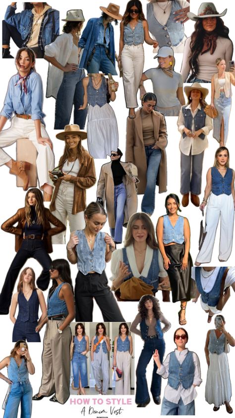 Countryside Outfit, Denim Vest Outfit, French Chic, Fall Fits, Mood Board Fashion, Vest Outfits, College Fashion, Work Attire, Denim Outfit