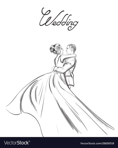 Wedding Couple Line Art, Wedding Couple Vector, Couple Vector Illustration, Dress Template, Couple Vector, Bride And Groom Silhouette, Vector Line Art, Wedding Drawing, Love Wallpapers Romantic