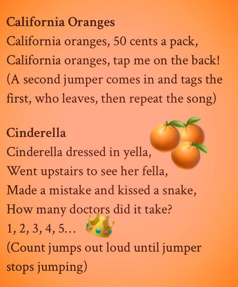 Jump Rope Songs, Jump Rope Games, Jump Roping, Orange California, Song Words, Skipping Rope, Cinderella Dresses, I Remember When, Jump Rope