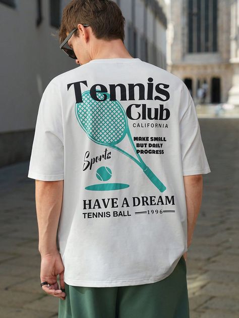 White Casual Collar Short Sleeve Knitted Fabric Graphic,Slogan  Embellished Medium Stretch  Men Clothing Sport Graphic Tee, Tennis Season, Slogan Graphic Tee, Graphic Shirt Design, Sport Shirt Design, T Shirt Design Template, Unicycle, Mens Tennis, Tennis Club