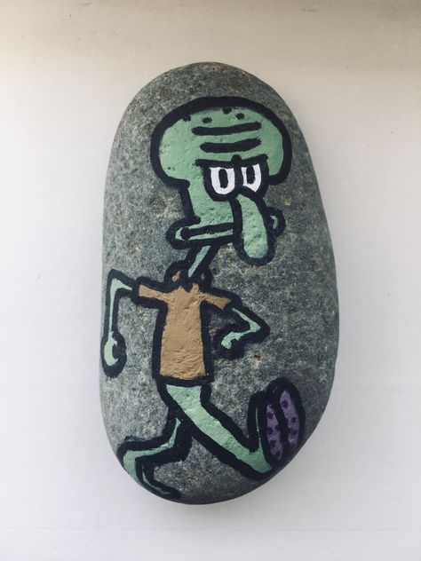 Squidward Rock Painting, Guitar Pick, Rock Painting, Painted Rocks, Super Easy, Looks Great, Music Instruments, Paintings, Electronic Products