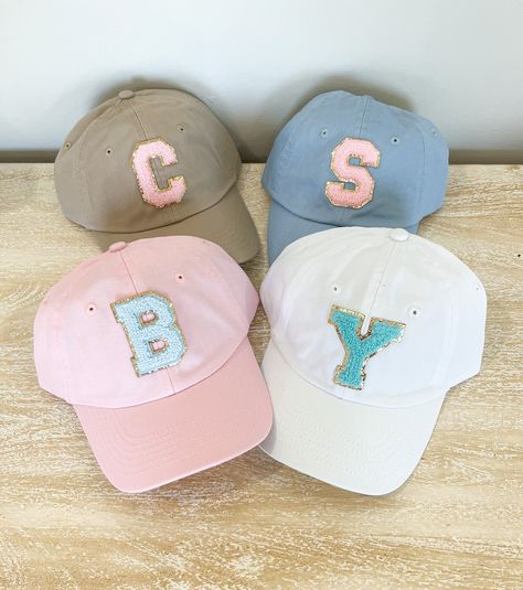 Elena Belle, Womens Ball Caps, Monogramming Ideas, Cricut Projects Easy, Purple Petunias, Kids Baseball Caps, Monogram Hats, Creative Dates, Varsity Letter