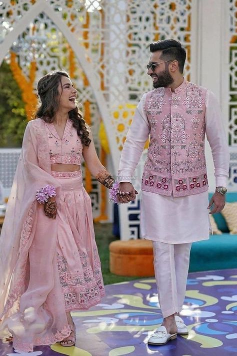 Couple Outfits Matching For Wedding, Couple Clothes Matching Wedding, Bride And Groom Matching Outfits, Matching Couple Outfits Wedding, Couples Wedding Outfits, Engagement Dress For Groom, Wedding Matching Outfits, Grooms Outfit, Indian Groom Dress