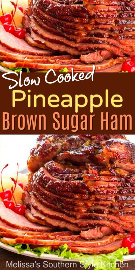 Pineapple Brown Sugar Ham, Brown Sugar Ham Recipes, Brown Sugar Glazed Ham, Slow Cooked Ham, Slow Cooker Ham Recipes, Ham Recipes Crockpot, Ham Pineapple, Keto Easter, Sugar Ham