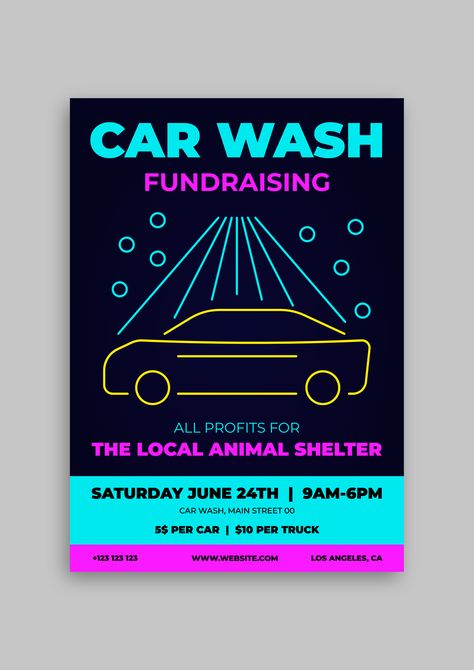 Car Wash Fundraiser, Car Wash Company, Neon Car, Fundraiser Flyer, Car Logos, Free Downloads, Free Graphic Design, Car Wash, Animal Shelter