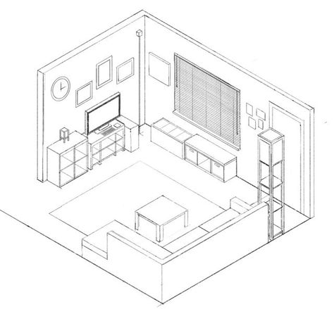 Isometric Living Room, Living Room Drawing, Room Drawing, Perspective Sketch, Isometric Drawing, Procreate Tutorial, Isometric Art, Drawing Guide, My Apartment