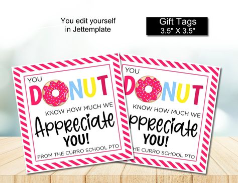 Editable  You Donut Know How Much We Appreciate You Gift Tags, Donut Staff Appreciation Tags, Teacher Appreciation Favor Labels by LusMiadesigns on Etsy Welcome To Relief Society Gift, Welcome To Primary Lds Cute Ideas, New Neighbors Introduction Gift, Welcome To Relief Society, New Neighbor Welcome Gift, Ice Cream Gift Basket, Introduction Gift, Mentoring Activities, Donut Gift Tag