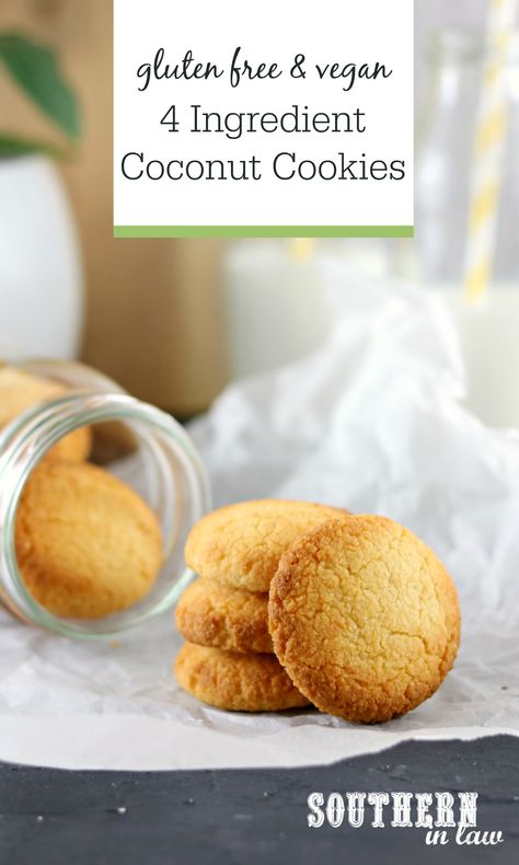 Easy 4 Ingredient Coconut Cookies Recipe - Homemade cookies just don’t get easier than this. A simple twist on coconut macaroons, this healthy cookie recipe is gluten free, paleo, vegan, sugar free and clean eating friendly. Cookies Bites, Healthy Cookie Recipe, Coconut Cookie, Coconut Cookies Recipes, Coconut Biscuits, Cookie Bites, Healthy Cookie, Gluten Free Cookie Recipes, Soy Free Recipes