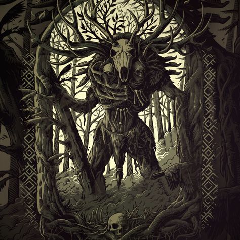 ArtStation - Leshy artwork, Theoretical Part Witcher Tattoo, Nature Tattoo Sleeve, Becoming A Tattoo Artist, Horror Drawing, Weird Fiction, Witcher Art, Celtic Mythology, Cosmic Horror, Occult Art