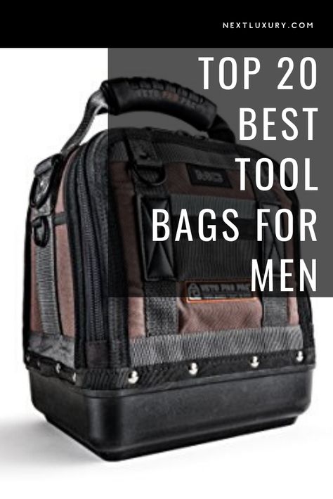 Whether you’re a professional tradesman or a DIY dad who has progressed from a drawer full of miscellaneous tools to a complete tool-kit, a tool bag is a necessary item.Like a toolbox or a tool chest, buying a tool bag is an investment. #nextluxury #homedesign #homedecor #homedecorideas Tool Storage Bag, Best Tool Bag, Tool Bag Organization, Electrician Tool Bag, Tool Tote Bag, Tool Backpack, Tool Tote, Tool Belts, Backpack Organization