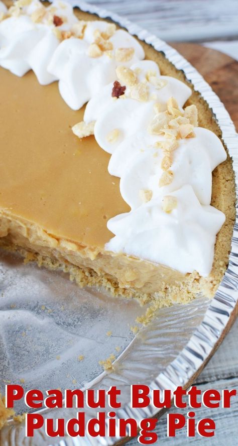 This Peanut Butter Pudding Pie recipe is decadent without any baking! The center is creamy and rich, with a simple store-bought pie crust. It's the perfect spring and summer dessert recipe. #PeanutButterDessertRecipes #PeanutButterPie #NoBakePieRecipes #PuddingRecipes #EasyPieRecipes Peanut Butter Pudding Pie, Peanut Butter Pudding, Pudding Pie Recipes, Peanut Butter Dessert Recipes, Baking Recipes Pie, Store Bought Pie Crust, Easy Puddings, Pudding Pie, Butter Pudding