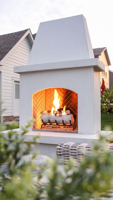 KC Myers | It’s time to turn those backyard dreams into reality! We just upgraded our outdoor space with this gorgeous outdoor fireplace, and we… | Instagram Outdoor Fireplace With Tv, Gas Outdoor Fireplace, Outdoor Fireplace Brick, Build Outdoor Fireplace, Outdoor Fireplace Kits, Patio Addition, Outdoor Wood Burning Fireplace, Diy Outdoor Fireplace, Brick Fire Pit