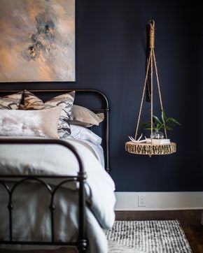 Hale Navy Bedroom, Navy Bedroom, Paint Bedroom, Bedroom Blue, Hale Navy, Interior Vintage, Purple Paint, Wallpaper Accent, Trendy Living Rooms