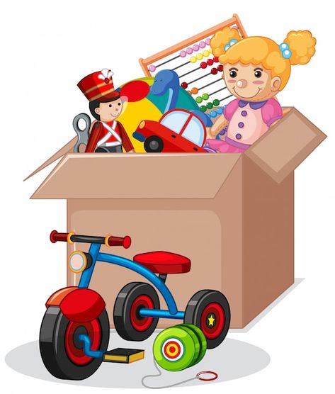 Cardboard box full of toys isolated | Free Vector #Freepik #freevector #toy-box #toy-car #car-cartoon #toy-packaging 76th Birthday, Paper Box Template, Donation Box, Cute Polar Bear, Cartoon Toys, Unicorn Toys, Toy Horse, Kid Toys, Baby Cartoon